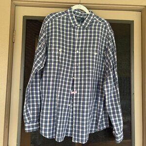Ralph Lauren Mens Blue Plaid Linen Cotton Long Sleeve Button Up - XL